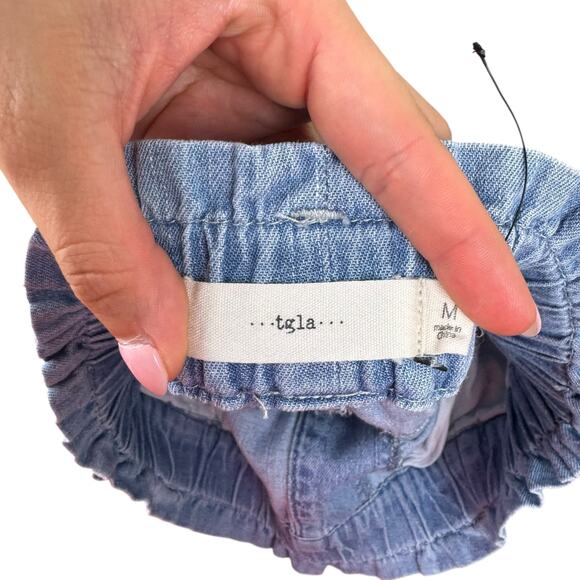 TGLA Light Wash Chambray Blue High Paperbag Waist Belted Cargo Pocket Joggers - Picture 8 of 10